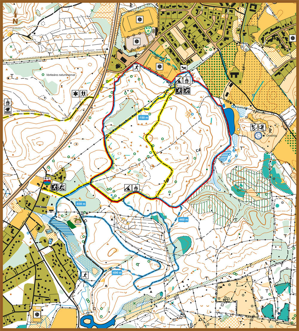 Ladda ner karta över motionsspår i Brösarp, 5 km, 2,5 km och 1,75 km elljusspår.